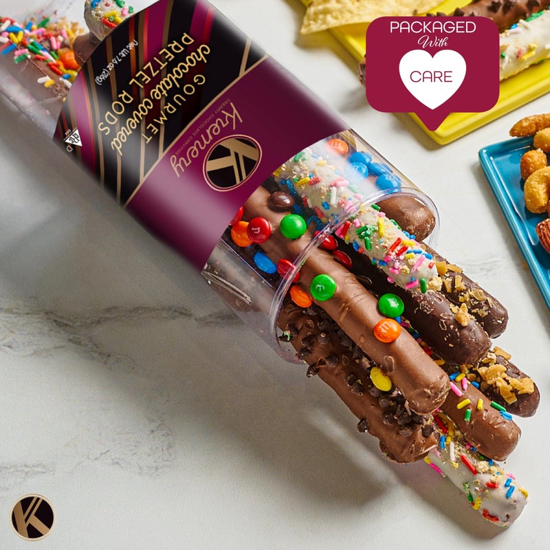 Nut Cravings KREMERY Creamy Chocolate Cravings - Halloween Treats For Adults Chocolate Covered Pretzel Rods Gift Basket, in Clear Tube (8 Pretzels, Assorted Sweet Toppings) Holiday Xmas Christmas Food Arrangement - Image 4